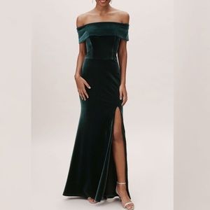 BHLDN Fawn Emerald Velvet Dress